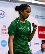 21 July 2025; Hannah Shochan of Team Ireland during her match against Matilda Simma of Austria in the girl's singles group play stage at Elementary School Nevena Gjeorgjieva Dunja during day one of the 2025 European Youth Summer Olympic Festival in Skopje, North Macedonia. Photo by Tyler Miller/Sportsfile