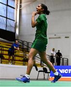 21 July 2025; Hannah Shochan of Team Ireland during her match against Matilda Simma of Austria in the girl's singles group play stage at Elementary School Nevena Gjeorgjieva Dunja during day one of the 2025 European Youth Summer Olympic Festival in Skopje, North Macedonia. Photo by Tyler Miller/Sportsfile