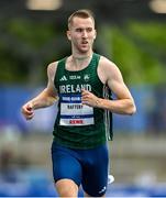 21 July 2025; Jack Raftery, from Castleknock in Dublin, representing Dublin City University and Ireland, crosses the line to finish first in the men's 400m heats during day five of the FISU World University Games 2025 at Lohrheidestadion in Bochum, Germany. Photo by Shauna Clinton/Sportsfile