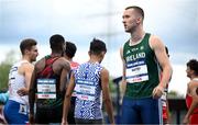 21 July 2025; Jack Raftery, from Castleknock in Dublin, representing Dublin City University and Ireland, right, after finishing first in the men's 400m heats during day five of the FISU World University Games 2025 at Lohrheidestadion in Bochum, Germany. Photo by Shauna Clinton/Sportsfile
