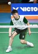 21 July 2025; Luke Marks of Team Ireland during his match against Ivan Dzhus of Ukraine in the boy's singles group play stage at Elementary School Nevena Gjeorgjieva Dunja during day one of the 2025 European Youth Summer Olympic Festival in Skopje, North Macedonia. Photo by Tyler Miller/Sportsfile