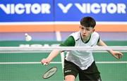 21 July 2025; Luke Marks of Team Ireland during his match against Ivan Dzhus of Ukraine in the boy's singles group play stage at Elementary School Nevena Gjeorgjieva Dunja during day one of the 2025 European Youth Summer Olympic Festival in Skopje, North Macedonia. Photo by Tyler Miller/Sportsfile