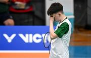 21 July 2025; Luke Marks of Team Ireland during his match against Ivan Dzhus of Ukraine in the boy's singles group play stage at Elementary School Nevena Gjeorgjieva Dunja during day one of the 2025 European Youth Summer Olympic Festival in Skopje, North Macedonia. Photo by Tyler Miller/Sportsfile