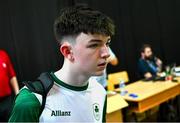 21 July 2025; Luke Marks of Team Ireland before his match against Ivan Dzhus of Ukraine in the boy's singles group play stage at Elementary School Nevena Gjeorgjieva Dunja during day one of the 2025 European Youth Summer Olympic Festival in Skopje, North Macedonia. Photo by Tyler Miller/Sportsfile
