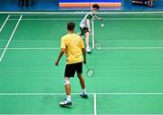 21 July 2025; Luke Marks of Team Ireland during his match against Ivan Dzhus of Ukraine in the boy's singles group play stage at Elementary School Nevena Gjeorgjieva Dunja during day one of the 2025 European Youth Summer Olympic Festival in Skopje, North Macedonia. Photo by Tyler Miller/Sportsfile