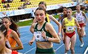 21 July 2025; Emma Hickey of Team Ireland competes in the girls 3000m final at Todor Proeski National Arena during day one of the 2025 European Youth Summer Olympic Festival in Skopje, North Macedonia. Photo by Tyler Miller/Sportsfile