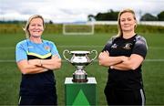 22 July 2025; Terenure Rangers head coach Caroline Kelly, left, and Whitehall Rangers head coach Jennifer Kett during an FAI Women's Amateur Cup Final media day at FAI HQ in Abbotstown, Dublin. Photo by Ben McShane/Sportsfile