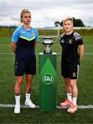 22 July 2025; Ciara Smith of Terenure Rangers, left, and Whitehall Rangers captain Charlie Graham during an FAI Women's Amateur Cup Final media day at FAI HQ in Abbotstown, Dublin. Photo by Ben McShane/Sportsfile