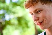 22 July 2025; Rían McCrystal of Team Ireland is interviewed after the boys time trial event during day two of the 2025 European Youth Summer Olympic Festival in Kumanovo, North Macedonia. Photo by Tyler Miller/Sportsfile