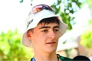 22 July 2025; Caleb McGreevy of Team Ireland is interviewed after the boys time trial event during day two of the 2025 European Youth Summer Olympic Festival in Kumanovo, North Macedonia. Photo by Tyler Miller/Sportsfile