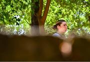 22 July 2025; Aoife Craig of Team Ireland is interviewed after the girls time trial event during day two of the 2025 European Youth Summer Olympic Festival in Kumanovo, North Macedonia. Photo by Tyler Miller/Sportsfile