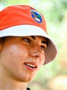 22 July 2025; Emer Heverin of Team Ireland is interviewed after the girls time trial event during day two of the 2025 European Youth Summer Olympic Festival in Kumanovo, North Macedonia. Photo by Tyler Miller/Sportsfile