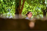 22 July 2025; Aoife Craig of Team Ireland is interviewed after the girls time trial event during day two of the 2025 European Youth Summer Olympic Festival in Kumanovo, North Macedonia. Photo by Tyler Miller/Sportsfile
