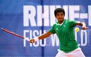 22 July 2025; Ammar Elamin, from Mullingar in Westmeath, representing Technological University Dublin and Ireland, competes in the men's singles quarter-final against James Matthew Connel, representing University of Florida State and Great Britain, during day six of the FISU World University Games 2025 at ETUF Tennisanlage in Essen, Germany. Photo by Shauna Clinton/Sportsfile