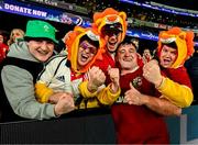 22 July 2025; Tom Clarkson of British & Irish Lions with friends from his home club, Wicklow RFC, Ronan Quinn, Mark Fleming and George Dowling after the tour match between First Nations & Pasifika XV and the British & Irish Lions at Marvel Stadium in Melbourne, Australia. Photo by Brendan Moran/Sportsfile