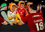 22 July 2025; Tom Clarkson of British & Irish Lions with friends from his home club, Wicklow RFC, Ronan Quinn, Mark Fleming and George Dowling after the tour match between First Nations & Pasifika XV and the British & Irish Lions at Marvel Stadium in Melbourne, Australia. Photo by Brendan Moran/Sportsfile