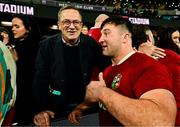 22 July 2025; Tom Clarkson of British & Irish Lions with his father Finbarr after the tour match between First Nations & Pasifika XV and the British & Irish Lions at Marvel Stadium in Melbourne, Australia. Photo by Brendan Moran/Sportsfile