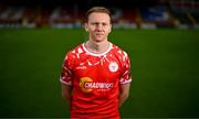 22 July 2025; New signing Jack Henry-Francis poses for a portrait before a Shelbourne press conference at Tolka Park in Dublin. Photo by Stephen McCarthy/Sportsfile