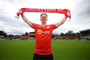 22 July 2025; New signing Jack Henry-Francis poses for a portrait before a Shelbourne press conference at Tolka Park in Dublin. Photo by Stephen McCarthy/Sportsfile