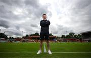 22 July 2025; Ali Coote poses for a portrait before a Shelbourne press conference at Tolka Park in Dublin. Photo by Stephen McCarthy/Sportsfile