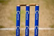 22 July 2025; A general view of the stumps before match two of the Women's T20 International Series between Ireland and Zimbabwe at Pembroke Cricket Club in Dublin. Photo by Sam Barnes/Sportsfile
