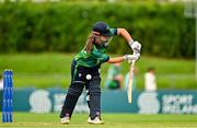 22 July 2025; Ireland batter Amy Hunter is bowled leg before wicket by Tendai Makusha of Zimbabwe during match two of the Women's T20 International Series between Ireland and Zimbabwe at Pembroke Cricket Club in Dublin. Photo by Sam Barnes/Sportsfile