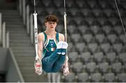 22 July 2025; Finlay Hazleton of Team Ireland competes in the Boys All Around, during day two of the 2025 European Youth Summer Olympic Festival. The gymnastics event at this year’s EYOF is held at the Gradski Vrt competition hall in Osijek, Croatia, with the remainder of the events taking place in Skopje, North Macedonia. Photo by Filippo Tomasi/Sportsfile