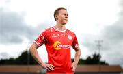 22 July 2025; New signing Jack Henry-Francis poses for a portrait before a Shelbourne press conference at Tolka Park in Dublin. Photo by Stephen McCarthy/Sportsfile