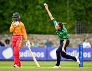 22 July 2025; Ireland bowler Orla Prendergast during match two of the Women's T20 International Series between Ireland and Zimbabwe at Pembroke Cricket Club in Dublin. Photo by Sam Barnes/Sportsfile