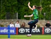 22 July 2025; Ireland bowler Orla Prendergast during match two of the Women's T20 International Series between Ireland and Zimbabwe at Pembroke Cricket Club in Dublin. Photo by Sam Barnes/Sportsfile