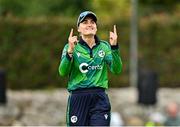 22 July 2025; Ireland captain Gaby Lewis during match two of the Women's T20 International Series between Ireland and Zimbabwe at Pembroke Cricket Club in Dublin. Photo by Sam Barnes/Sportsfile