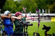 22 July 2025; Rowanna Hanlon, from Valleymount in Wicklow, representing Maynooth University and Ireland, competes in the women’s recurve qualification during day six of the FISU World University Games 2025 at Sportpark Am Hallo Stadion in Essen, Germany. Photo by Shauna Clinton/Sportsfile
