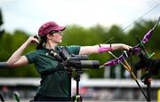 22 July 2025; Rowanna Hanlon, from Valleymount in Wicklow, representing Maynooth University and Ireland, competes in the women’s recurve qualification during day six of the FISU World University Games 2025 at Sportpark Am Hallo Stadion in Essen, Germany. Photo by Shauna Clinton/Sportsfile