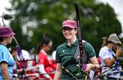 22 July 2025; Rowanna Hanlon, from Valleymount in Wicklow, representing Maynooth University and Ireland, competes in the women’s recurve qualification during day six of the FISU World University Games 2025 at Sportpark Am Hallo Stadion in Essen, Germany. Photo by Shauna Clinton/Sportsfile