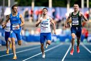 22 July 2025; Jack Raftery, from Castleknock in Dublin, representing Dublin City University and Ireland, right, on his way to finishing second in the semi-final of the men's 400m during day six of the FISU World University Games 2025 at Lohrheidestadion in Bochum, Germany. Photo by Shauna Clinton/Sportsfile