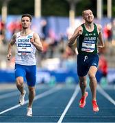 22 July 2025; Jack Raftery, from Castleknock in Dublin, representing Dublin City University and Ireland, right, on his way to finishing second in the semi-final of the men's 400m during day six of the FISU World University Games 2025 at Lohrheidestadion in Bochum, Germany. Photo by Shauna Clinton/Sportsfile