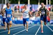 22 July 2025; Jack Raftery, from Castleknock in Dublin, representing Dublin City University and Ireland, right, on his way to finishing second in the semi-final of the men's 400m during day six of the FISU World University Games 2025 at Lohrheidestadion in Bochum, Germany. Photo by Shauna Clinton/Sportsfile