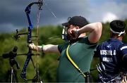22 July 2025; Fionn Roche, from Glynn in Wexford, representing Technological University Dublin and Ireland, competes in the men's compound individual qualification during day six of the FISU World University Games 2025 at Sportpark Am Hallo Stadion in Essen, Germany. Photo by Shauna Clinton/Sportsfile