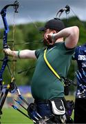 22 July 2025; Fionn Roche, from Glynn in Wexford, representing Technological University Dublin and Ireland, competes in the men's compound individual qualification during day six of the FISU World University Games 2025 at Sportpark Am Hallo Stadion in Essen, Germany. Photo by Shauna Clinton/Sportsfile