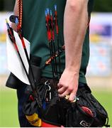 22 July 2025; Rogan Cunningham, from Killinkere in Cavan, representing Technological University Dublin and Ireland, competes in the men's compound individual qualification during day six of the FISU World University Games 2025 at Sportpark Am Hallo Stadion in Essen, Germany. Photo by Shauna Clinton/Sportsfile