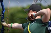 22 July 2025; Fionn Roche, from Glynn in Wexford, representing Technological University Dublin and Ireland, competes in the men's compound individual qualification during day six of the FISU World University Games 2025 at Sportpark Am Hallo Stadion in Essen, Germany. Photo by Shauna Clinton/Sportsfile