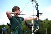 22 July 2025; Sam Delaney, from Tallaght in Dublin, representing Technological University Dublin and Ireland, competes in the men's compound individual qualification during day six of the FISU World University Games 2025 at Sportpark Am Hallo Stadion in Essen, Germany. Photo by Shauna Clinton/Sportsfile