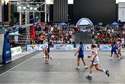 22 July 2025; A general view during the girls 3x3 Group C match between Team Ireland and Romania during day two of the 2025 European Youth Summer Olympic Festival at East Gate Mall in Skopje, North Macedonia. Photo by Tyler Miller/Sportsfile