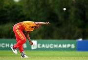 22 July 2025; Zimbabwe bowler Kudzai Chigora during match two of the Women's T20 International Series between Ireland and Zimbabwe at Pembroke Cricket Club in Dublin. Photo by Sam Barnes/Sportsfile