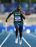 22 July 2025; Toluwabori Akinola, from Balbriggan in Dublin, representing University College Dublin and Ireland, on his way to finishing third in the semi-final of the men's 100m during day six of the FISU World University Games 2025 at Lohrheidestadion in Bochum, Germany. Photo by Shauna Clinton/Sportsfile