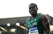 22 July 2025; Toluwabori Akinola, from Balbriggan in Dublin, representing University College Dublin and Ireland, after finishing third in the semi-final of the men's 100m during day six of the FISU World University Games 2025 at Lohrheidestadion in Bochum, Germany. Photo by Shauna Clinton/Sportsfile