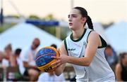 22 July 2025; Aoibheann Donnelly of Team Ireland during the girls 3x3 Group C match between Team Ireland and Romania during day two of the 2025 European Youth Summer Olympic Festival at East Gate Mall in Skopje, North Macedonia. Photo by Tyler Miller/Sportsfile