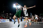 22 July 2025; Faye McDonnell of Team Ireland in action against Irene Wassink of Netherlands during the girls 3x3 Group C match between Team Ireland and Netherlands during day two of the 2025 European Youth Summer Olympic Festival at East Gate Mall in Skopje, North Macedonia. Photo by Tyler Miller/Sportsfile