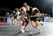 22 July 2025; Muireann Teahan of Team Ireland in action against Irene Wassink of Netherlands during the girls 3x3 Group C match between Team Ireland and Netherlands during day two of the 2025 European Youth Summer Olympic Festival at East Gate Mall in Skopje, North Macedonia. Photo by Tyler Miller/Sportsfile