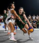 22 July 2025; Muireann Teahan of Team Ireland in action against Irene Wassink of Netherlands during the girls 3x3 Group C match between Team Ireland and Netherlands during day two of the 2025 European Youth Summer Olympic Festival at East Gate Mall in Skopje, North Macedonia. Photo by Tyler Miller/Sportsfile